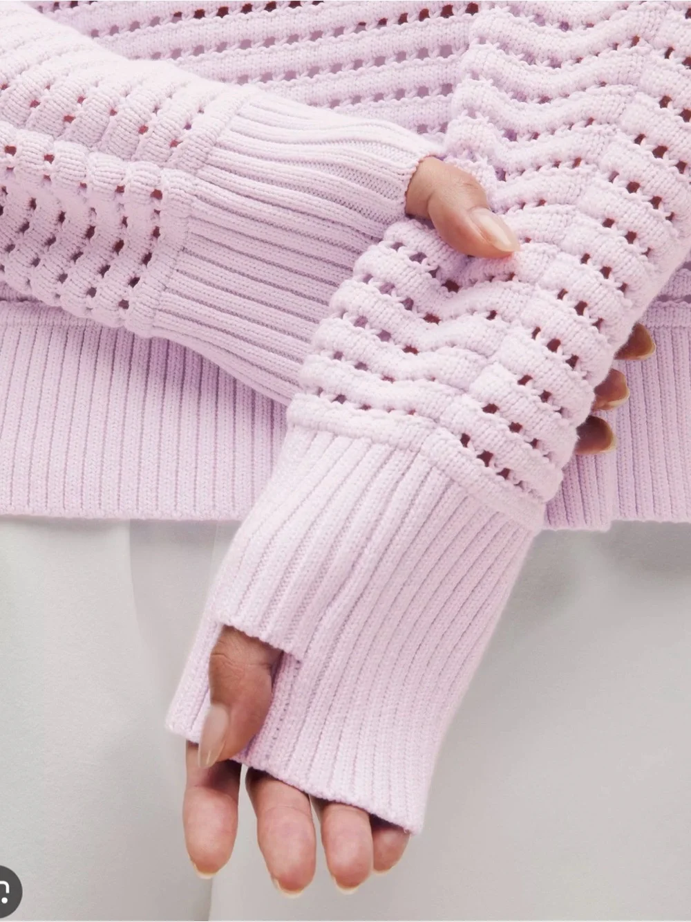 Lululemon Cotton Crochet Pullover Sweater - Light Pink EUC